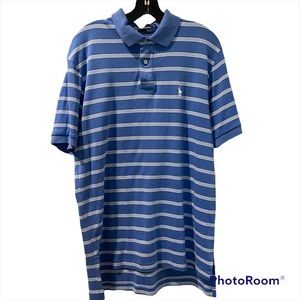 Polo Ralph Lauren Short Sleeve Shirt Two Button Placard Medium Blue Stripe